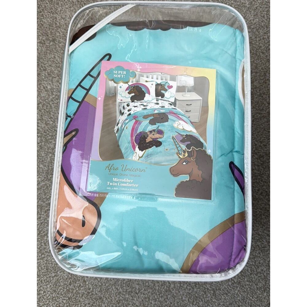 Afro Unicorn Kids' Microfiber Comforter Twin, New